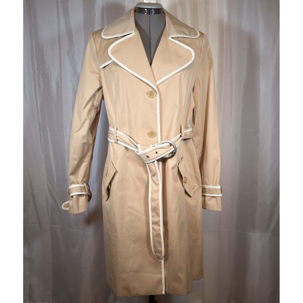 Esprit Womens Beige Trench Coat Outwear Long Belted Jacket Classic Chic Parisian